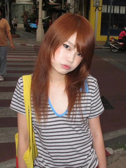 Korean Style T-Shirt Women Patchwork Short Sleeve Striped Polo Shirts Streetwear Japanese 2000S Tee Tops Aesthetic Y2K